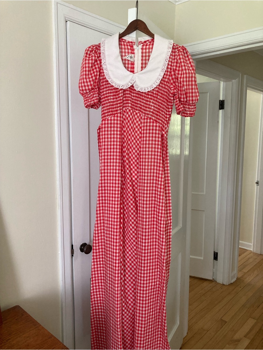 Red Gingham Maxi Dress with Peter Pan Collar